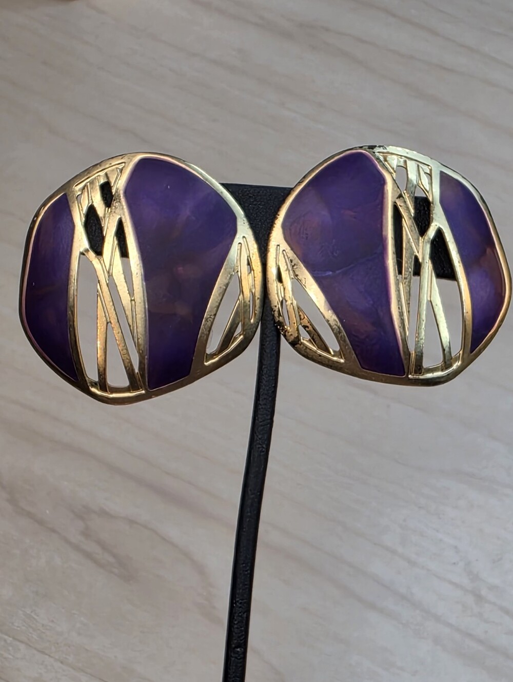 Edgar Berebi Purple Enamel Gold Cutout Clip-on Earrings Abstract Geometric